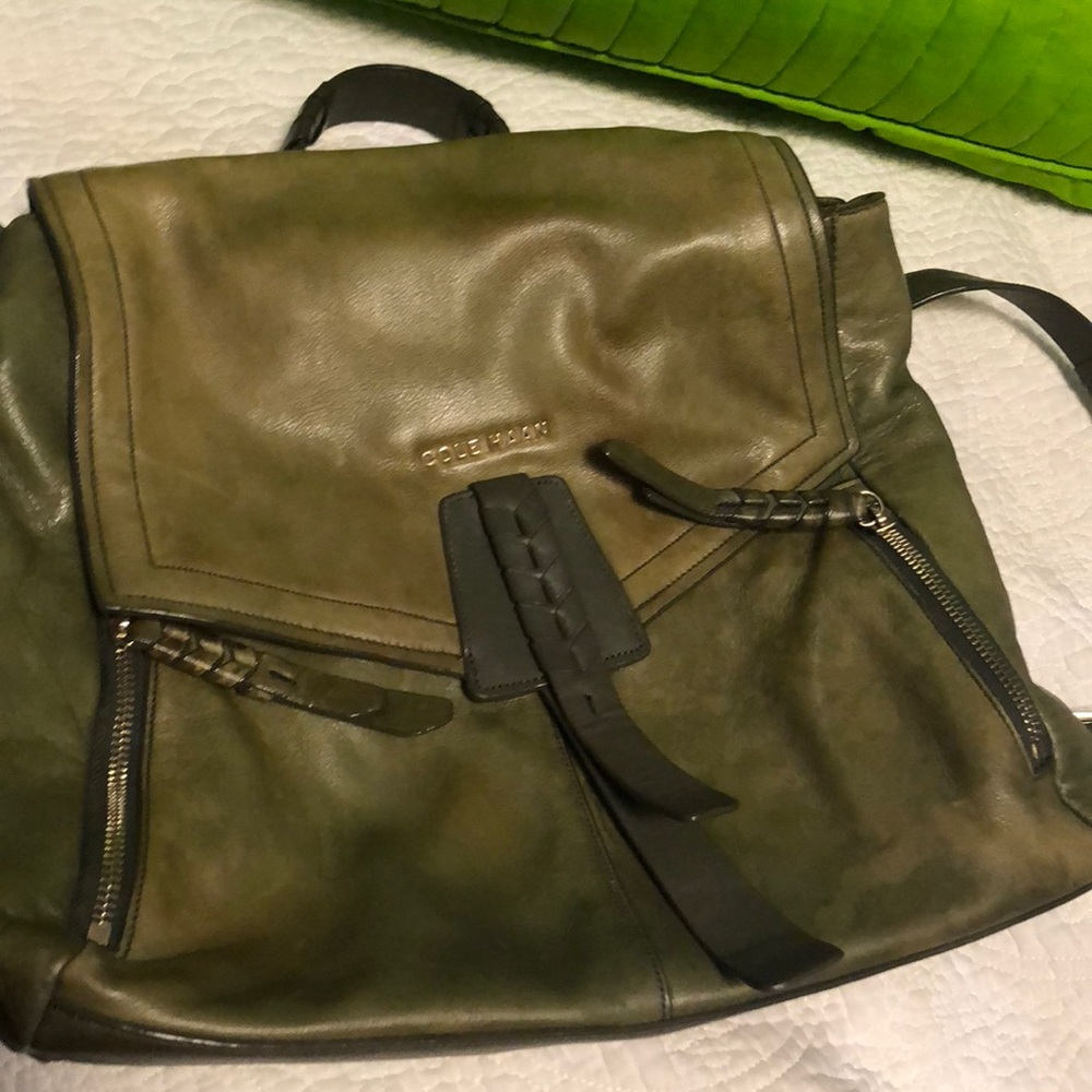 Green leather backpack